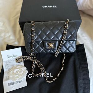 Chanel Black Lambskin Leather Mini Classic Rectangular Flap Light Gold Hardware